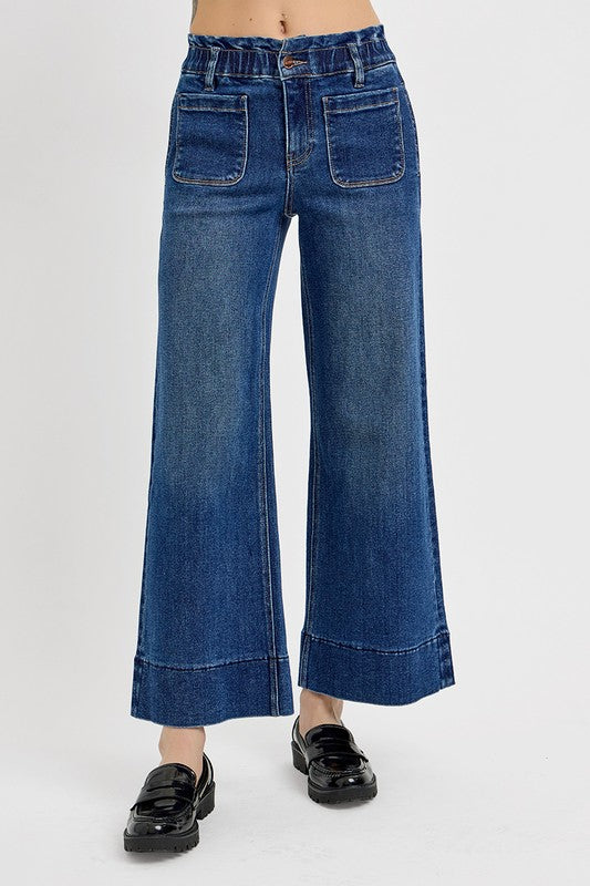 RISEN Elastic Band Wide Leg Jeans - Whispering Desires Shoppe