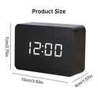Wooden Electronic Digital Clock - Voice Controlled LED Desk Alarm with Date/Temperature Display, Battery/USB Powered eprolo