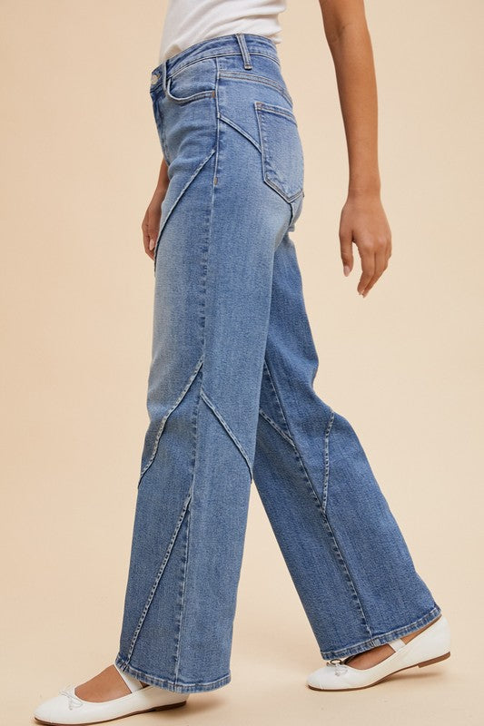 Annie Wear Decorative Seams Wide Leg Jeans - Whispering Desires Shoppe