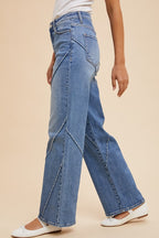 Annie Wear Decorative Seams Wide Leg Jeans - Whispering Desires Shoppe