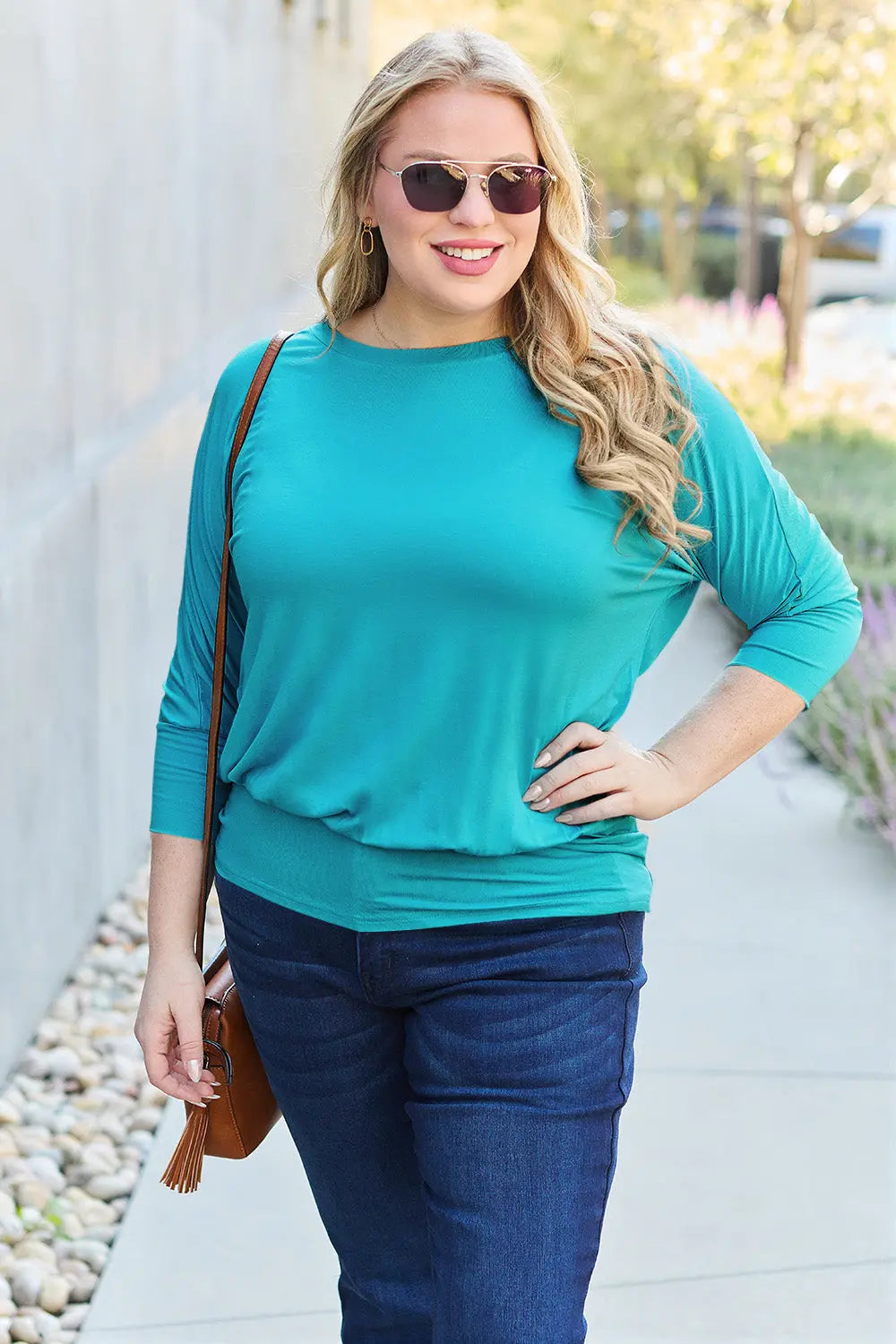 Basic Bae Batwing Sleeve Round Neck Top - Whispering Desires Shoppe