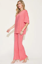 Basic Bae Full Size Bamboo Drop Shoulder T-Shirt and Flare Pants Set - Whispering Desires Shoppe