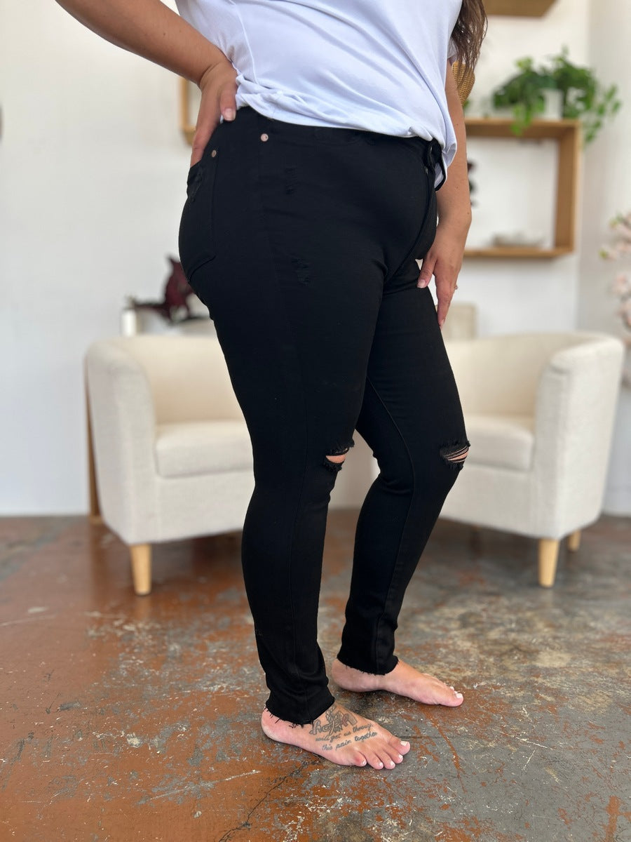 Judy Blue Full Size Distressed Tummy Control High Waist Skinny Jeans - Whispering Desires Shoppe