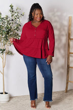 Double Take Ruffle-Hem Button Blouse - Whispering Desires Shoppe