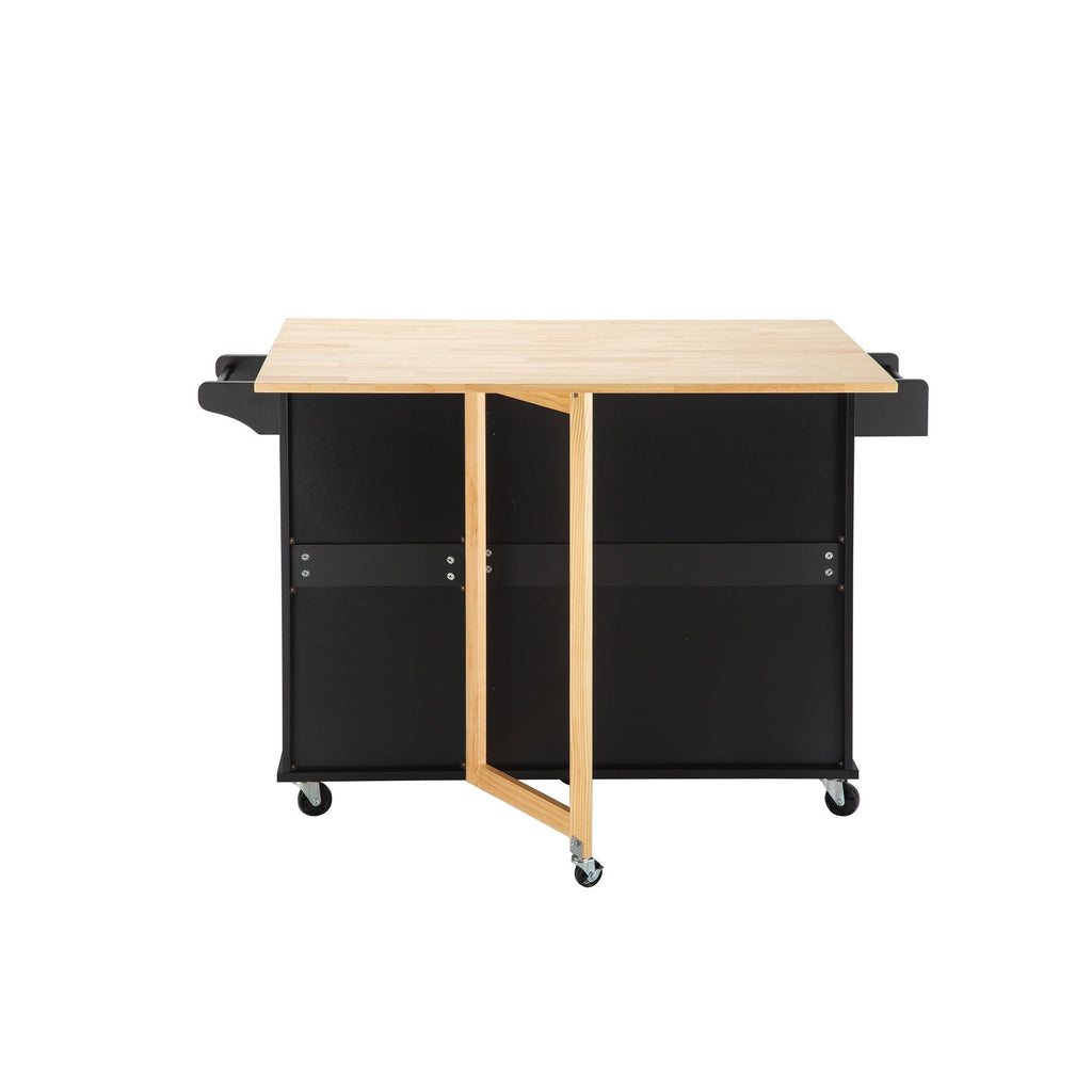 Kitchen Island & Kitchen Cart Mobile Kitehcn Island with Extensible Rubber Wood Table Top eprolo