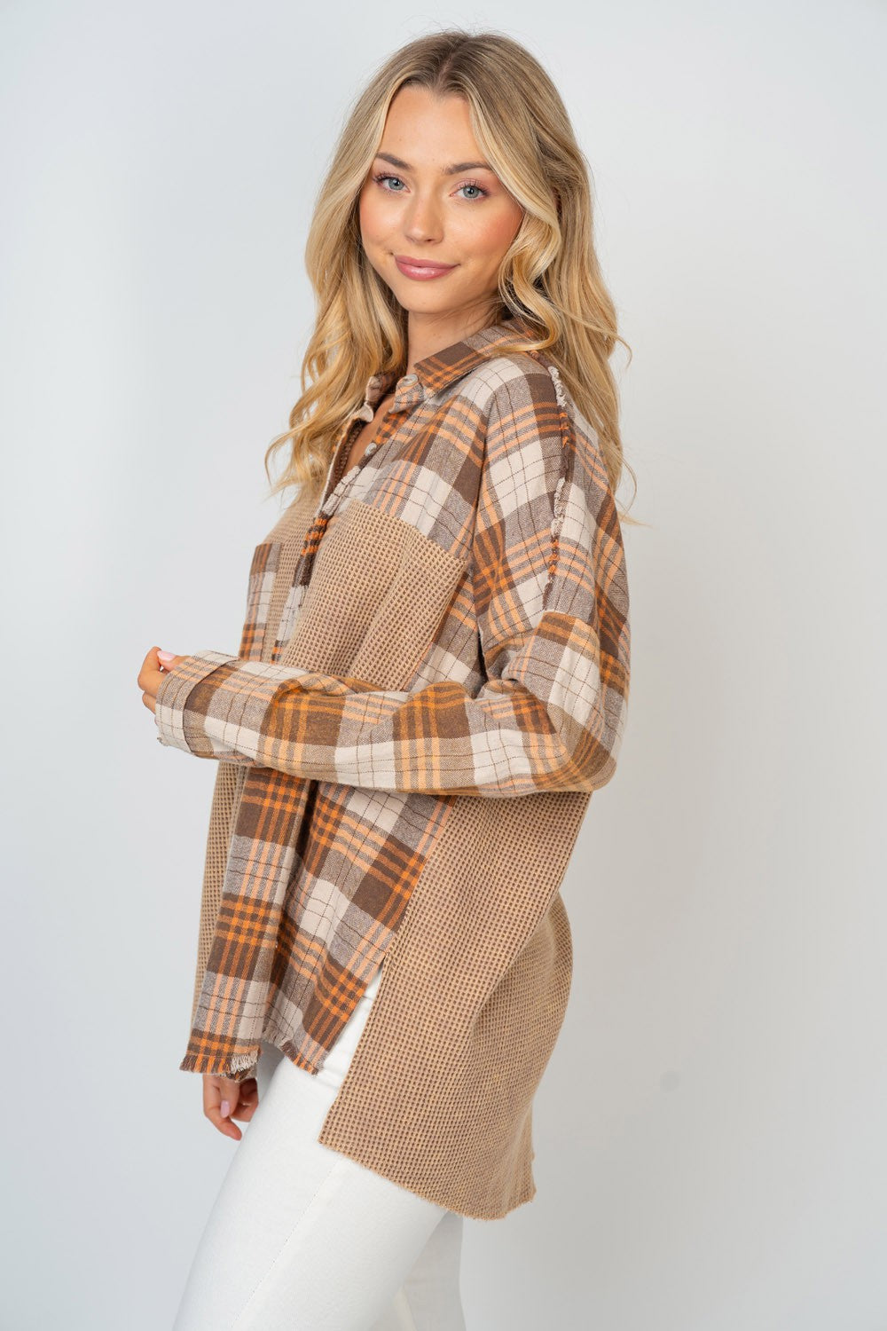 White Birch Full Size Contrast Plaid Button Down Shirt - Whispering Desires Shoppe