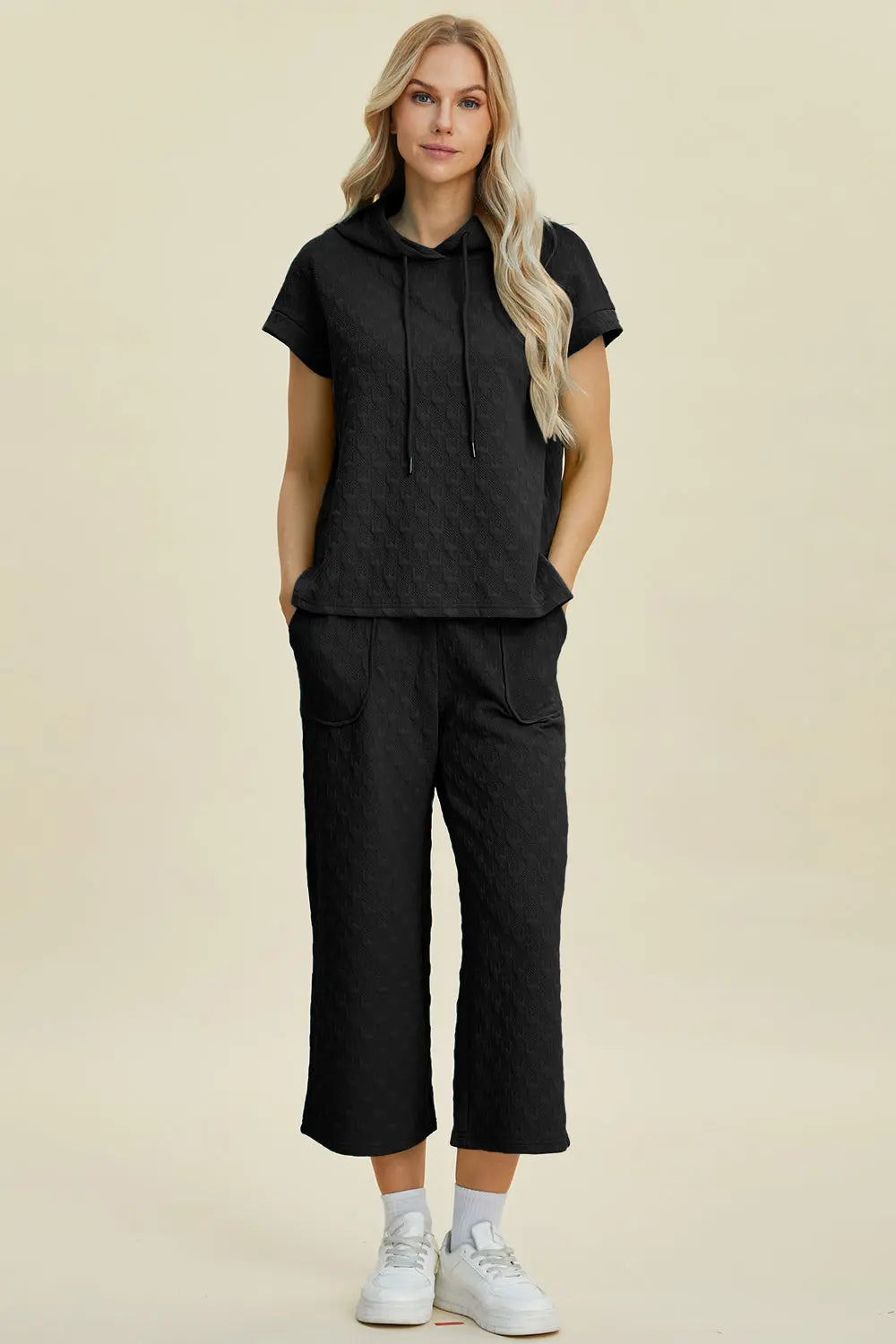 Double Take Textured Drawstring Hoodie & Pocketed Pants - Whispering Desires Shoppe