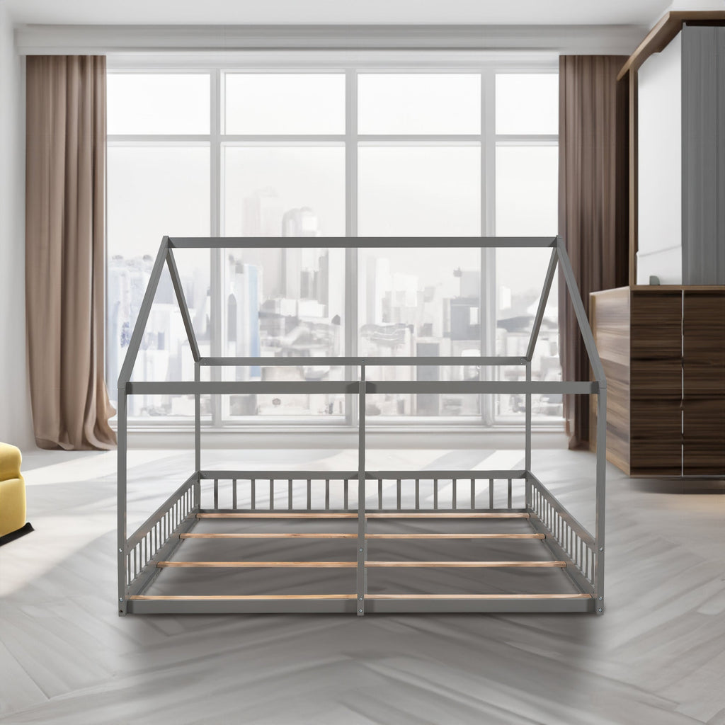 Twin Size House Platform Beds Two Shared Beds Gray eprolo