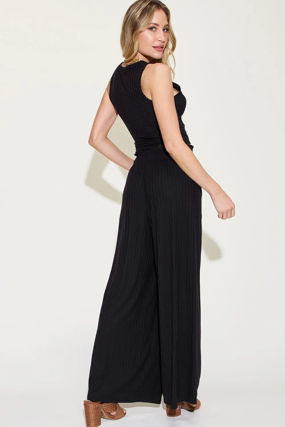 Ribbed Tank & Wide-Leg Pants Two-Piece Set - Whispering Desires Shoppe