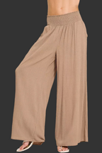 Zenana Smocked Waistband Wide Leg Lounge Pants with Pockets | Rayon Blend Trendsi