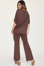 Basic Bae Full Size Bamboo Drop Shoulder T-Shirt and Flare Pants Set - Whispering Desires Shoppe