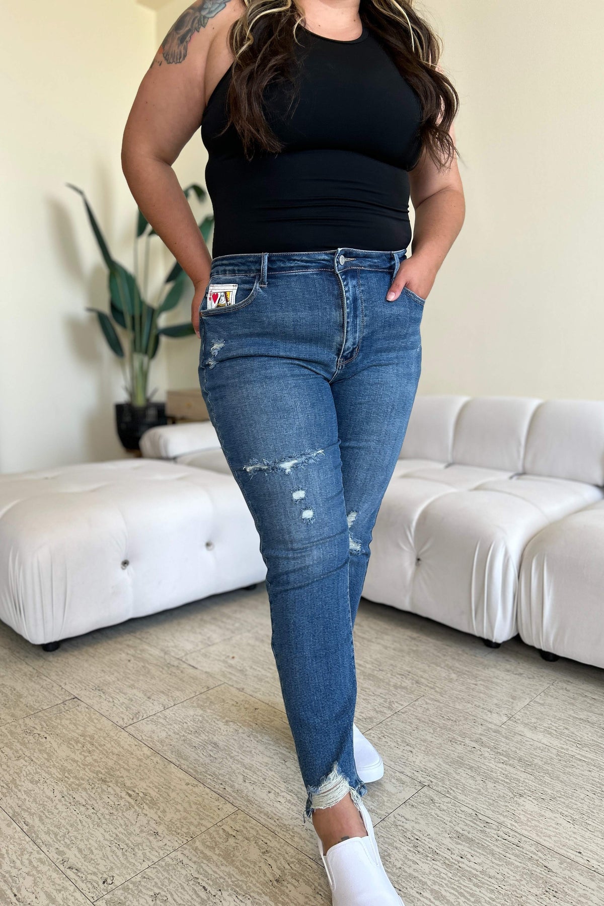 Judy Blue Queen of Hearts Coin-Pocket Boyfriend Jeans - Whispering Desires Shoppe