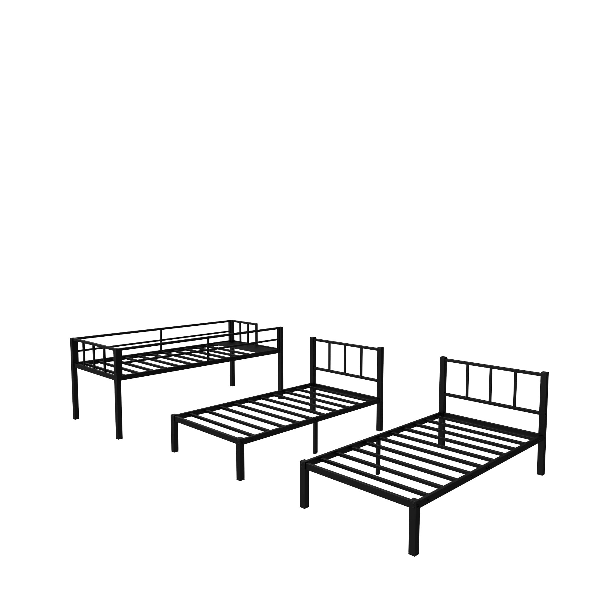 Twin over Twin & Twin Bunk Beds for 3, Twin XL over Twin & Twin Bunk Bed Metal Triple Bunk Bed, Black eprolo