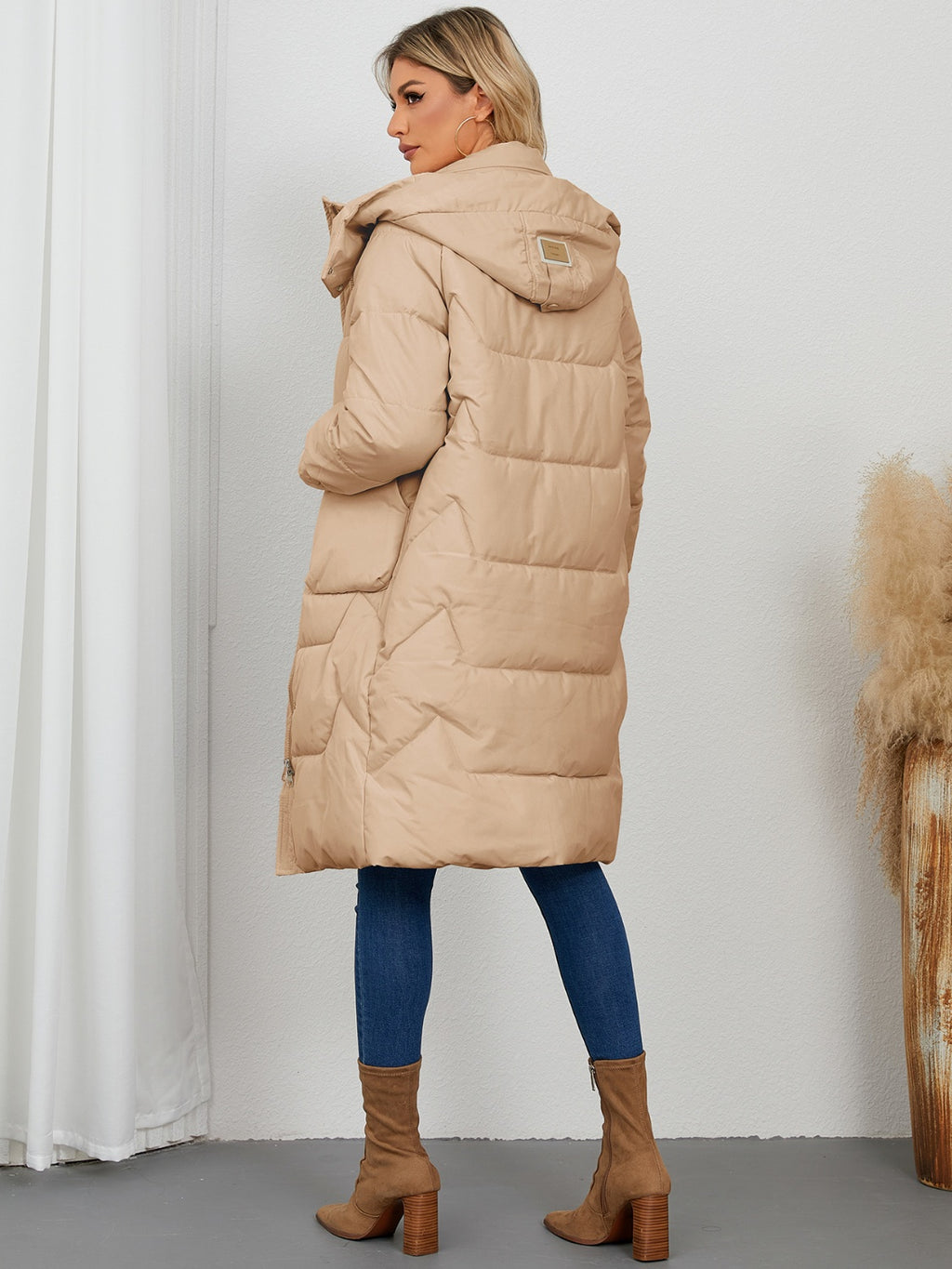 Long Sleeve Longline Hooded Winter Coat - Whispering Desires Shoppe