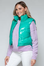 Snobbish Zip Up Turtleneck Shiny Quilted Vest - Whispering Desires Shoppe