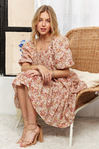 ADORA Floral Square Neck Puff Sleeve Dress - Whispering Desires Shoppe