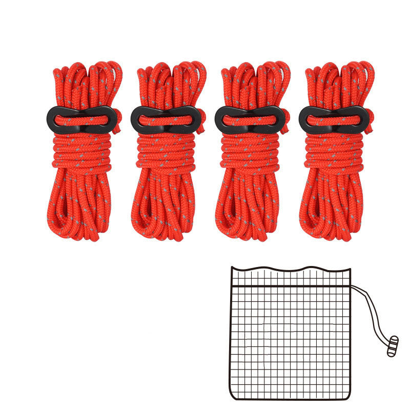 Outdoor Camping 4mm Reflective Rope Tent Rope To Send Fixed Buckle 4 Sets Of Sky Curtain Pull Rope Windproof Camping Support Rod Rope eprolo
