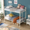 Twin metal bunk beds, metal structure bed frame with safety guardrails and 2 ladders, convertible bunk beds, white eprolo