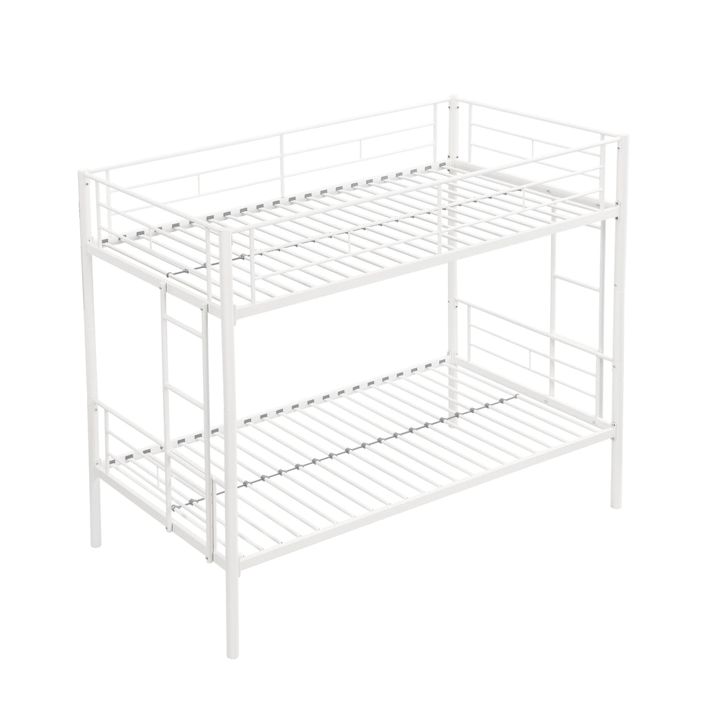 Twin metal bunk beds, metal structure bed frame with safety guardrails and 2 ladders, convertible bunk beds, white eprolo