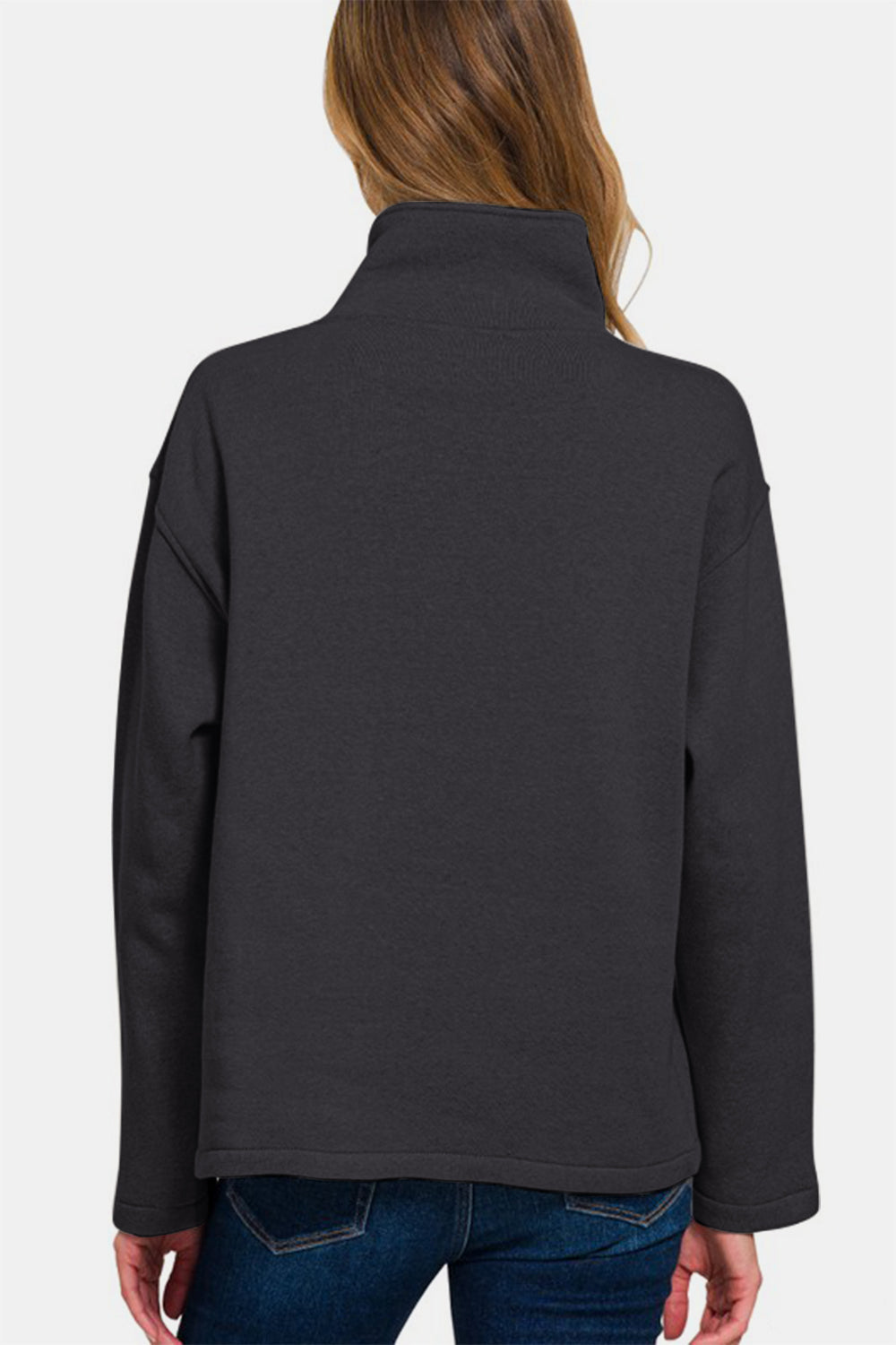 Zenana Turtleneck Half Snap Fleece Sweatshirt - Whispering Desires Shoppe