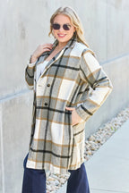 Double Take Full-Size Plaid Lapel Coat - Whispering Desires Shoppe