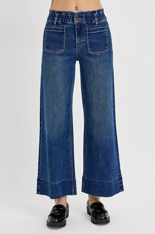 RISEN Elastic Band Wide Leg Jeans - Whispering Desires Shoppe