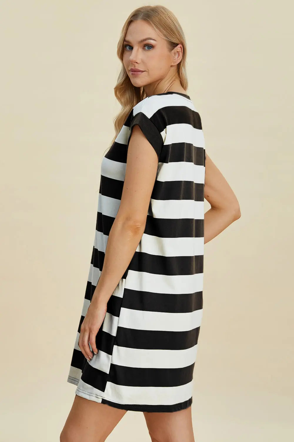 Striped Cap-Sleeve Mini Dress — Cotton-Blend Comfort - Whispering Desires Shoppe