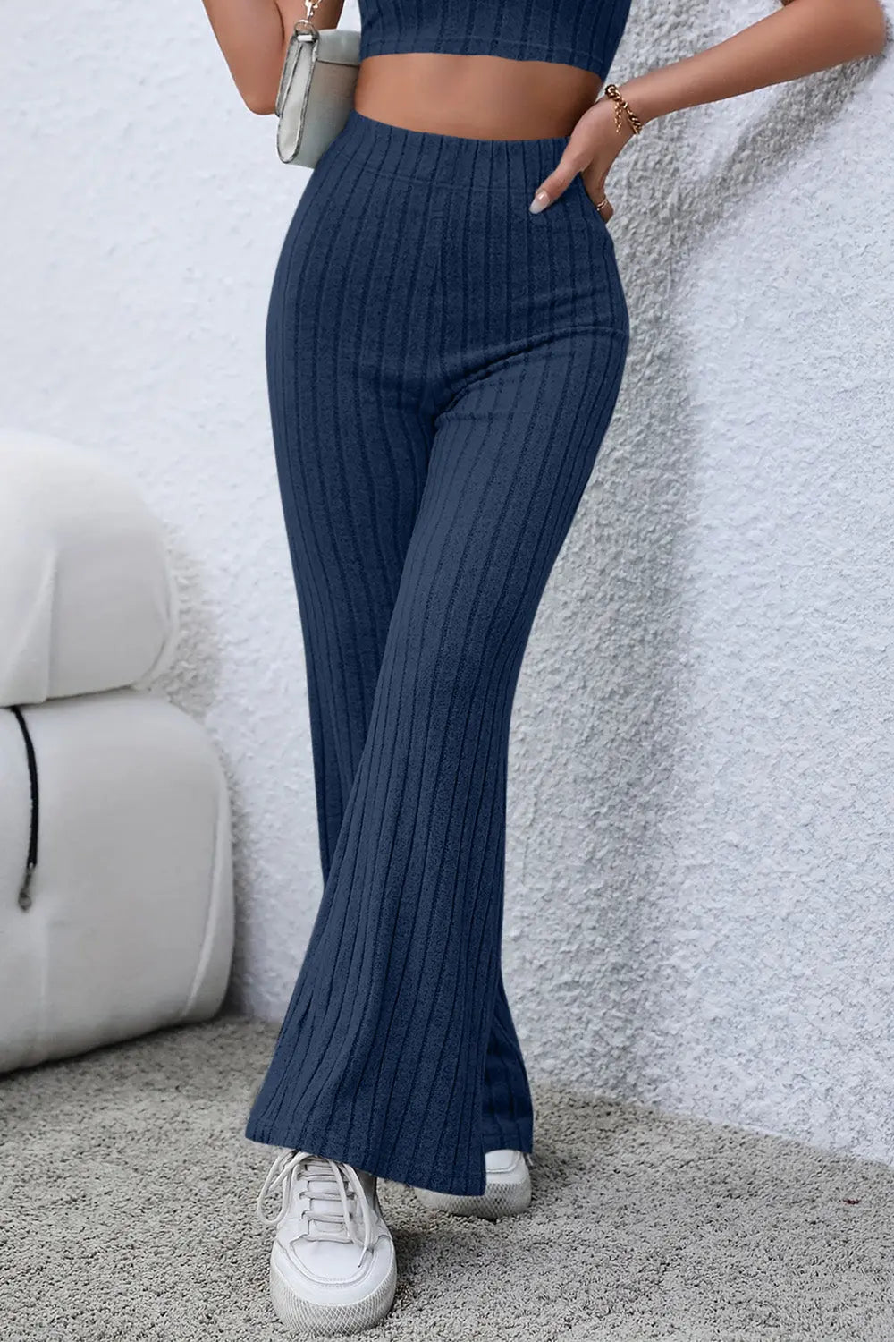 Basic Bae Ribbed High-Waist Flare Pants - Whispering Desires Shoppe
