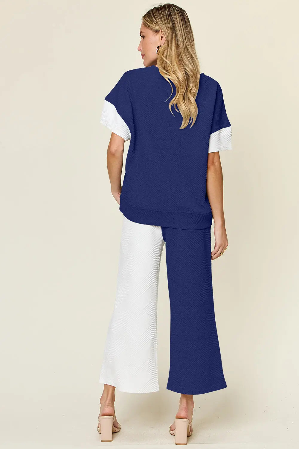 Double Take Texture Contrast Two-Piece Set — Wide Leg - Whispering Desires Shoppe