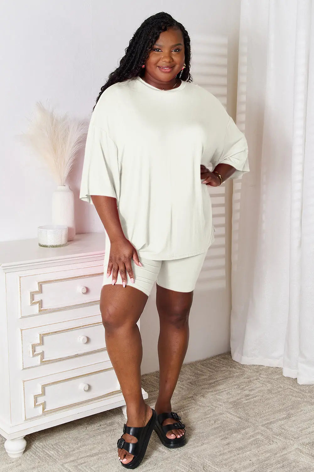 Basic Bae Soft Rayon 3/4 Sleeve Top & Shorts Set - Whispering Desires Shoppe