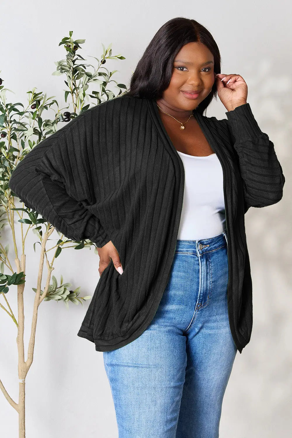 Basic Bae Ribbed Cocoon Cardigan (Full-Size) - Whispering Desires Shoppe