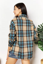 Double Take Plaid Curved-Hem Shirt Jacket - Whispering Desires Shoppe