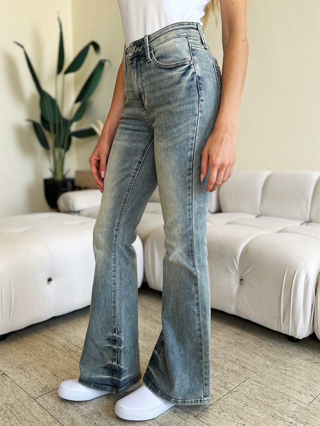 Judy Blue Mid-Rise Flare Jeans — Stretch Retro Fit - Whispering Desires Shoppe