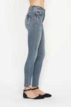 Judy Blue Tummy Control Vintage Wash Distressed Hem Jeans - Whispering Desires Shoppe