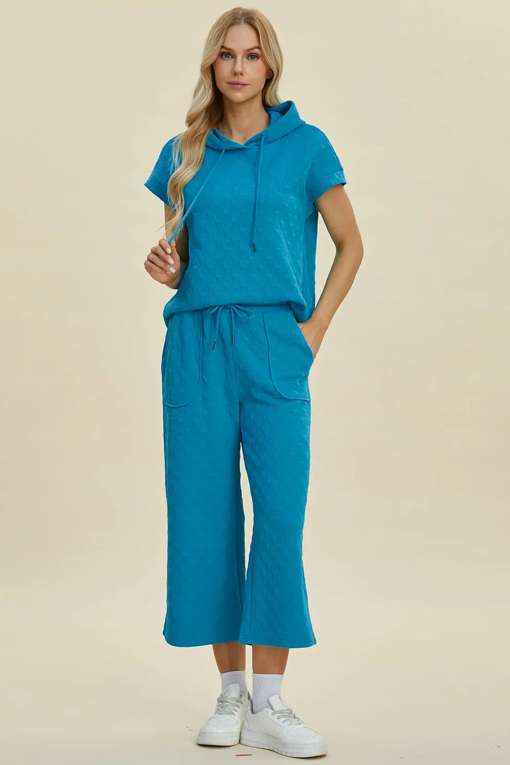 Double Take Textured Drawstring Hoodie & Pocketed Pants - Whispering Desires Shoppe