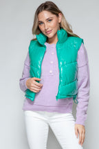 Snobbish Zip Up Turtleneck Shiny Quilted Vest - Whispering Desires Shoppe