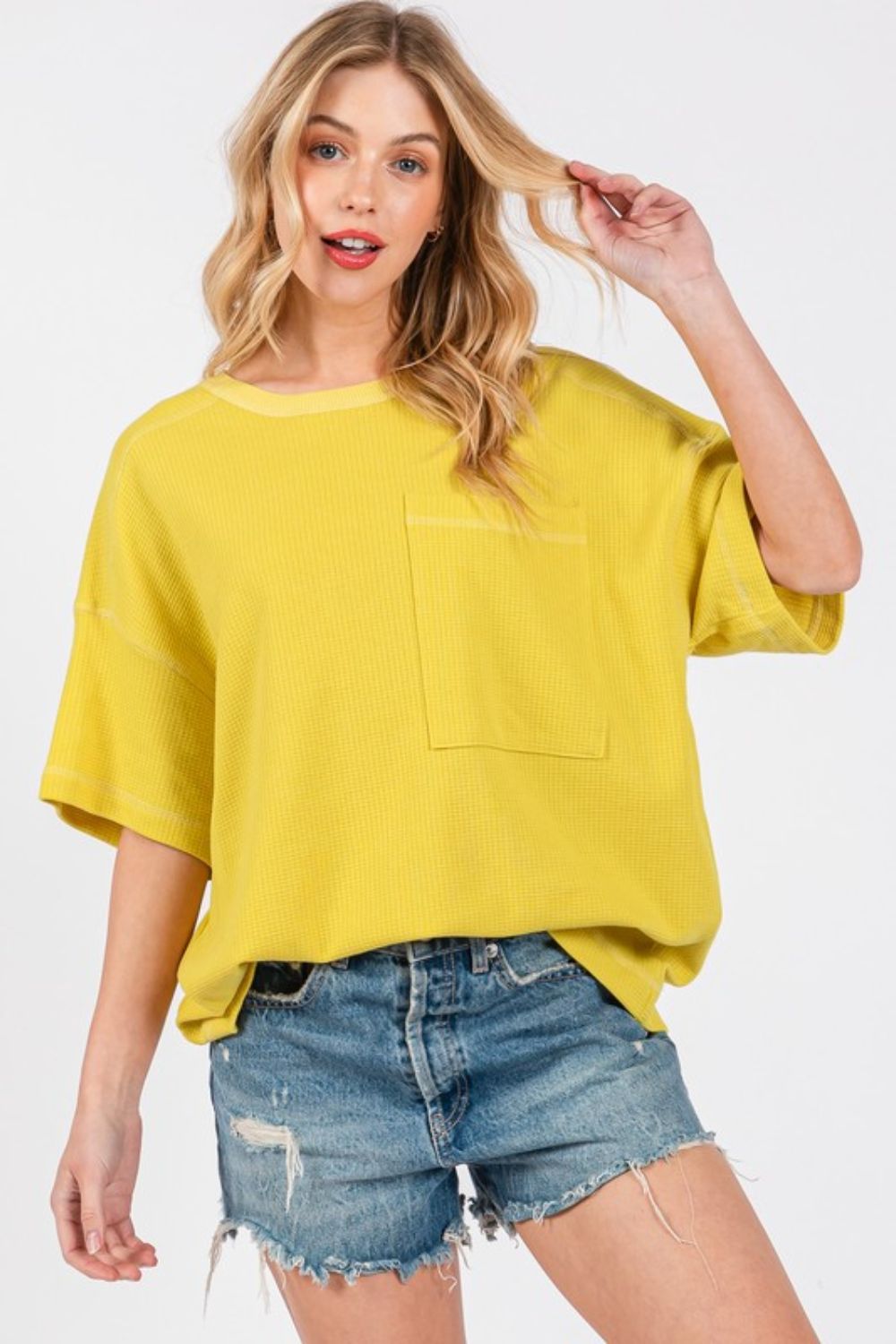 Cesfemme Textured Drop Shoulder T-Shirt - Whispering Desires Shoppe