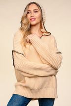 Haptics Contrast Stitching Long Sleeve Hooded Sweater - Whispering Desires Shoppe