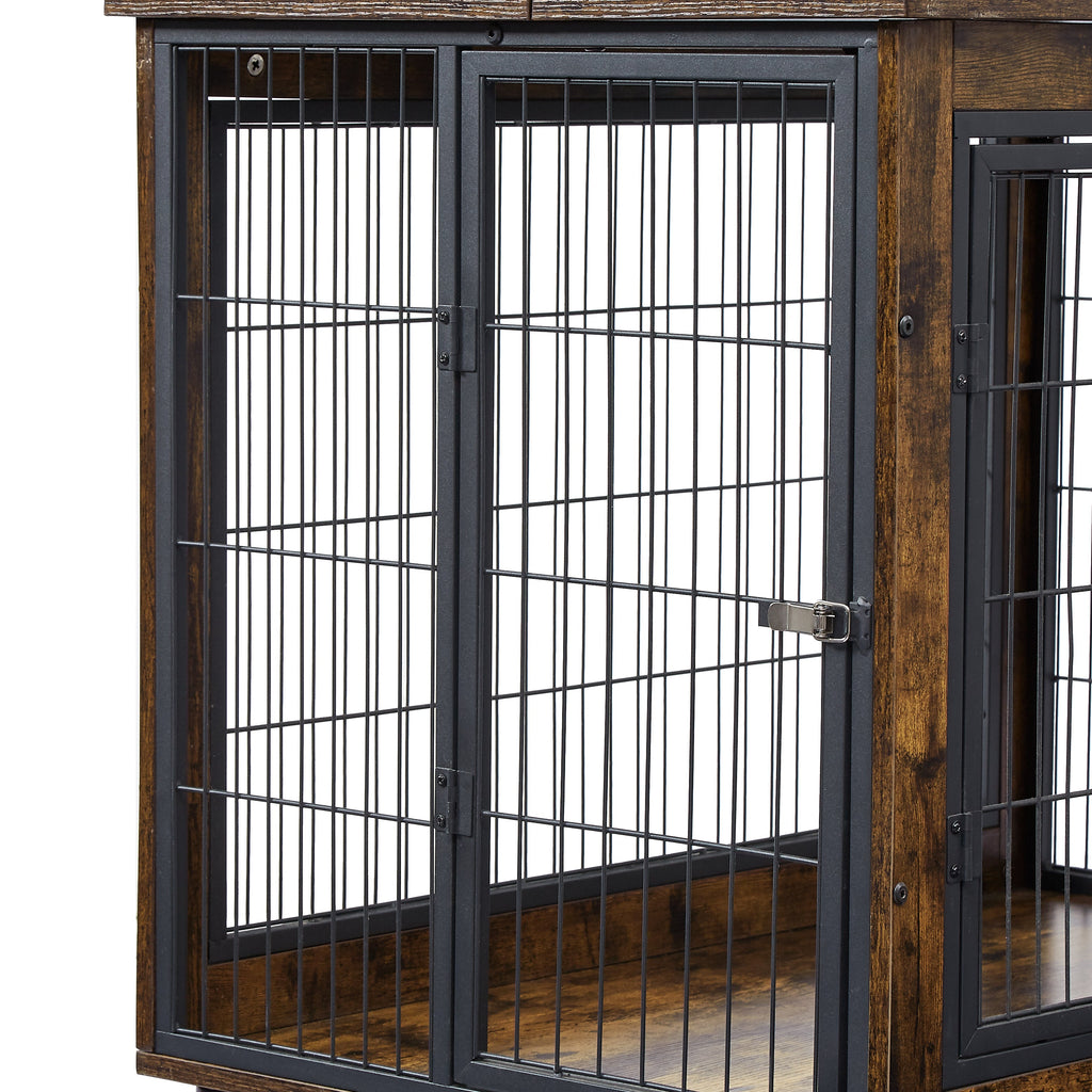 Furniture Style Dog Crate Side Table on Wheels with Double Doors and Lift Top. Rustic Brown, 31.50'' W x 22.05'' D x 25'' H. eprolo