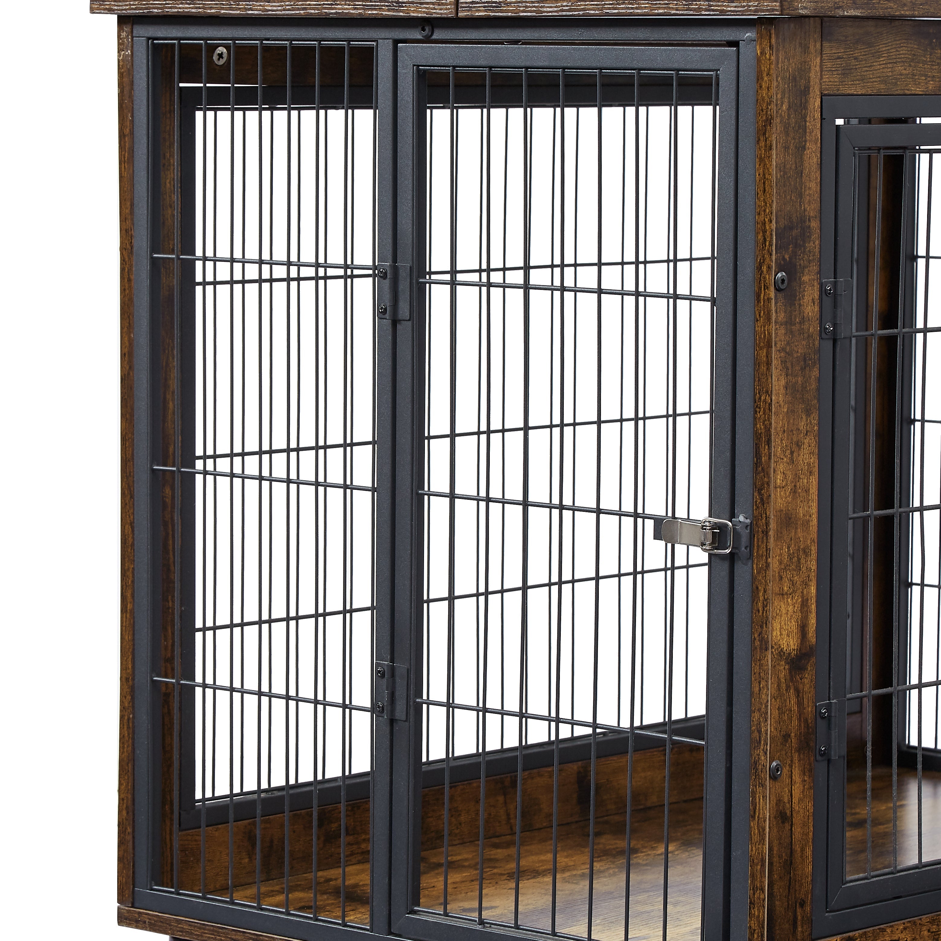 Furniture Style Dog Crate Side Table on Wheels with Double Doors and Lift Top. Rustic Brown, 31.50'' W x 22.05'' D x 25'' H. eprolo