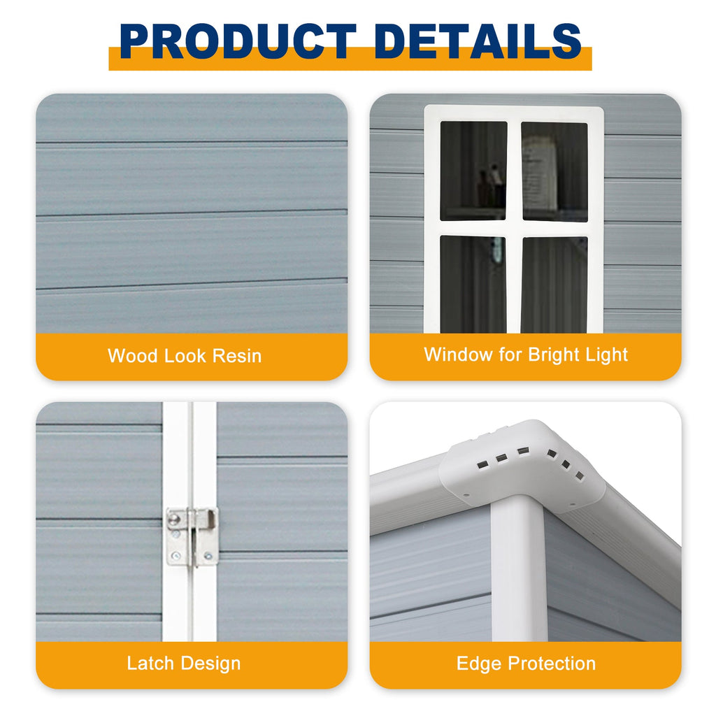5x3ft Resin Outdoor Storage Shed Kit-Perfect to Store Patio Furniture Grey eprolo