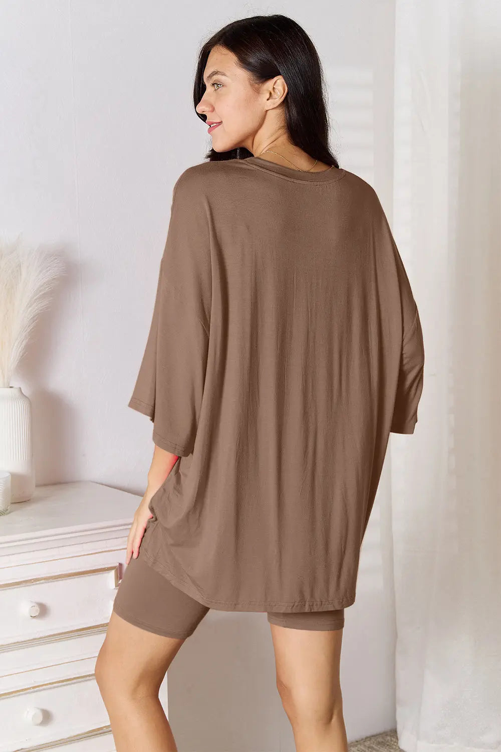 Basic Bae Soft Rayon 3/4 Sleeve Top & Shorts Set - Whispering Desires Shoppe