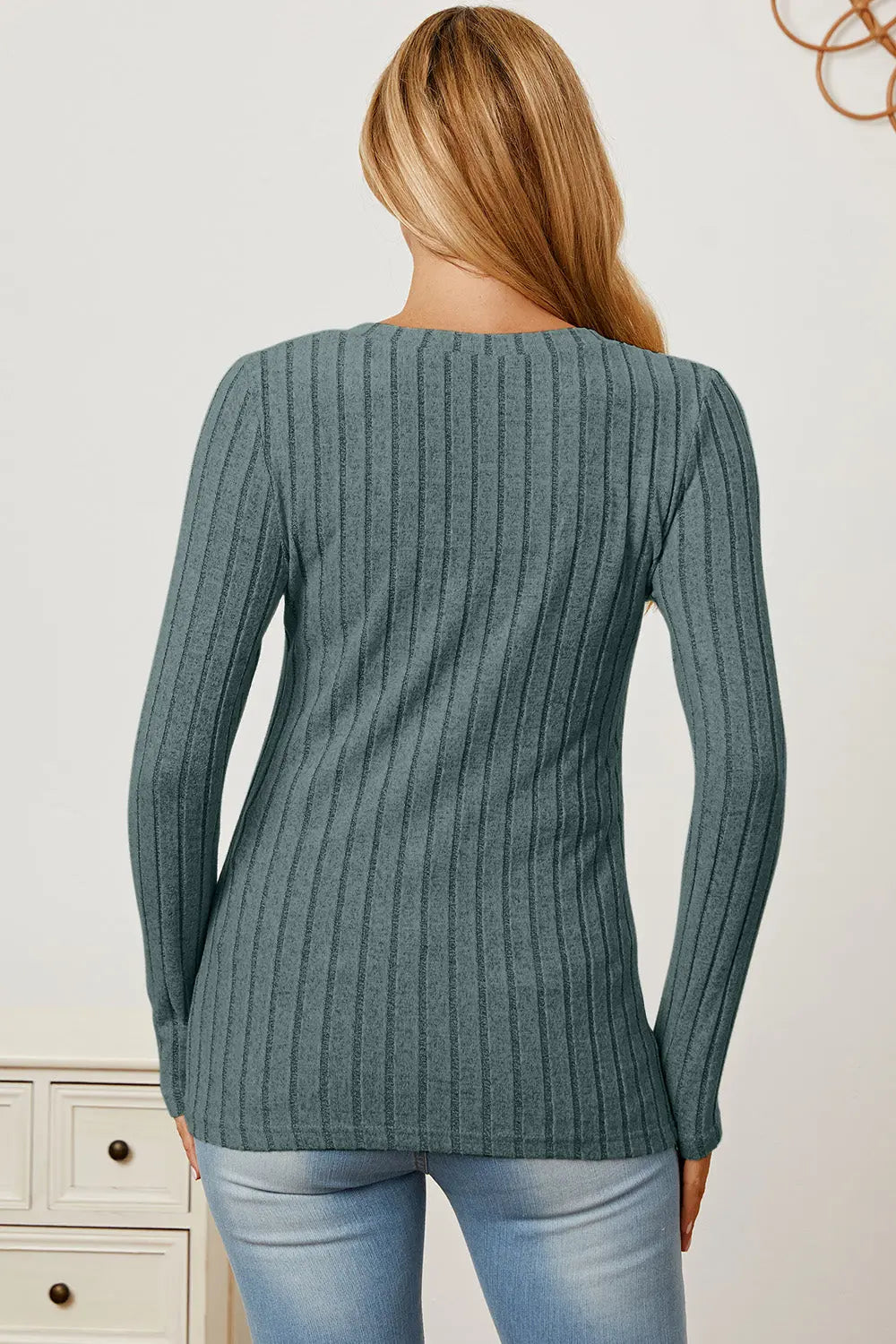 Basic Bae Ribbed V-Neck Long Sleeve Tee - Whispering Desires Shoppe