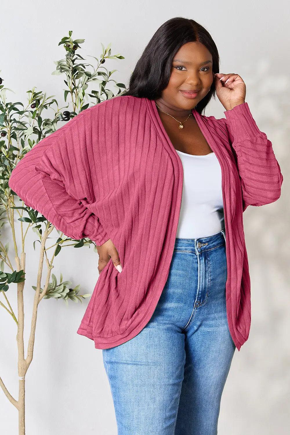 Basic Bae Ribbed Cocoon Cardigan (Full-Size) - Whispering Desires Shoppe
