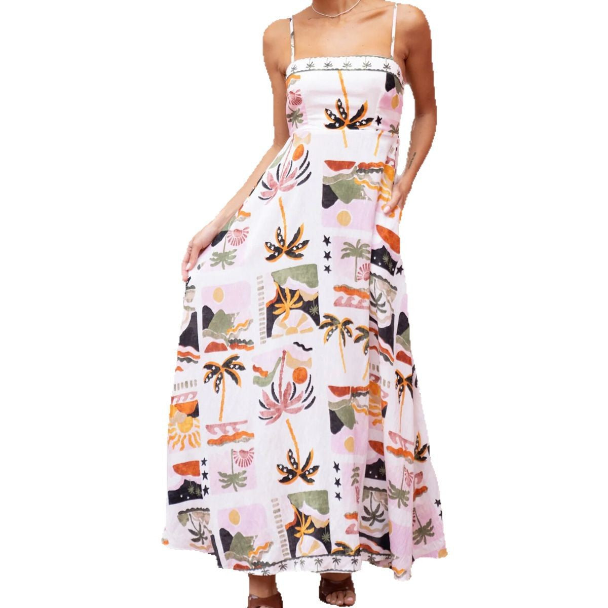 Sexy Printed Boho Maxi Dress for Women - Sleeveless, Drawstring Waist, Casual Summer Dress eprolo