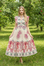 Umgee Boho Border Print Ruffle Midi Dress | Tiered Sleeveless Summer Dress Trendsi