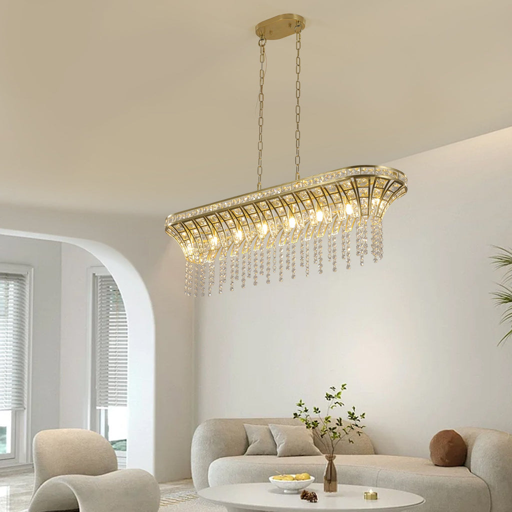 Modern Champagne Gold Kitchen Island Light - Oval Crystal ceiling chandelier eprolo