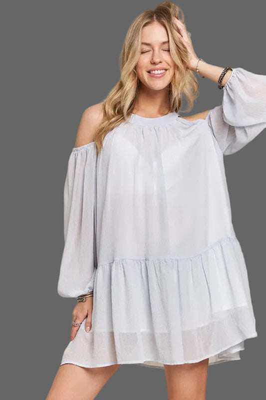 ADORA Cold Shoulder Balloon Sleeve Mini Dress - Whispering Desires Shoppe