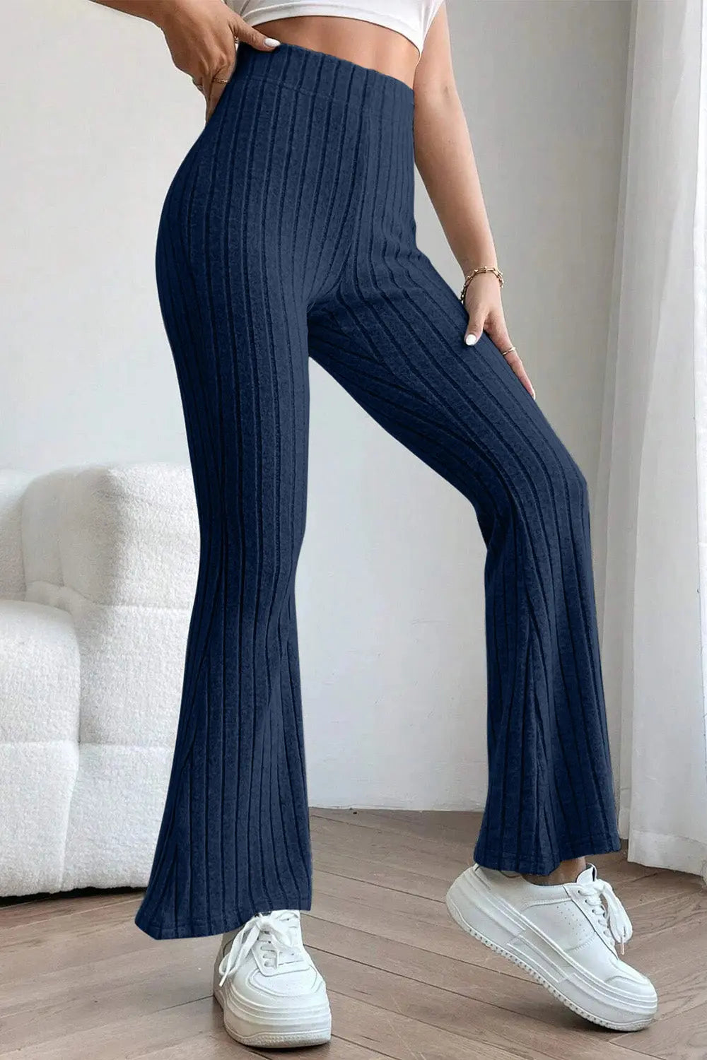 Basic Bae Ribbed High-Waist Flare Pants - Whispering Desires Shoppe
