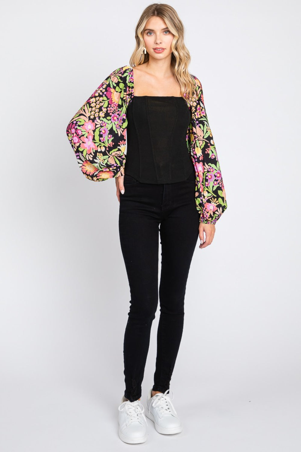 ODDI Full Size Floral Balloon Sleeve Blouse - Whispering Desires Shoppe